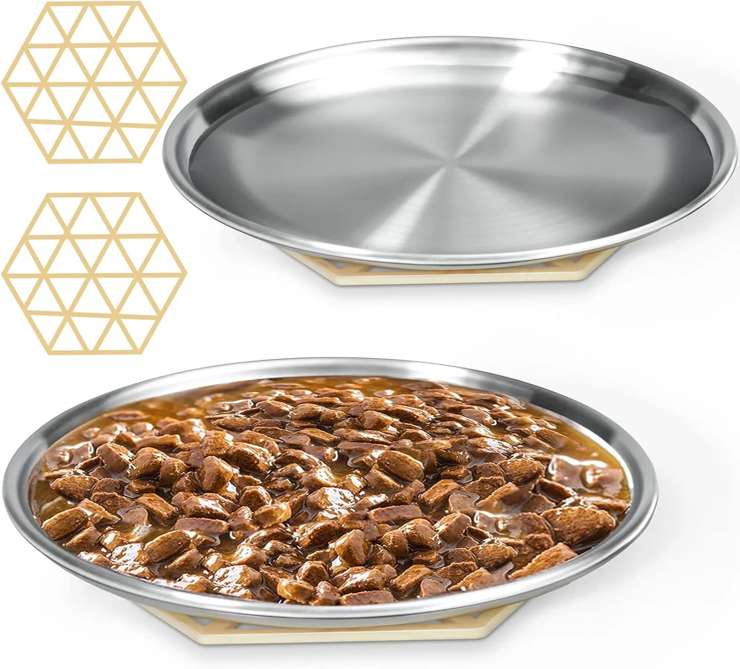 Stainless Steel Cat Dishes for Food and Water Bowls for Small and Medium Pets Relief of Whisker Fatigue -2 Sets Shallow Style
