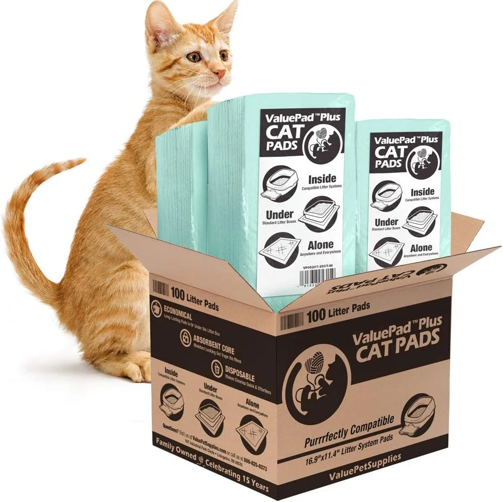 ValuePad Plus Cat Litter Pads, 16.9x11.4 Inch, Unscented, 100 Count - Breeze Compatible Refills - Quick-Dry, Super Absorbent Gel Cat Pads