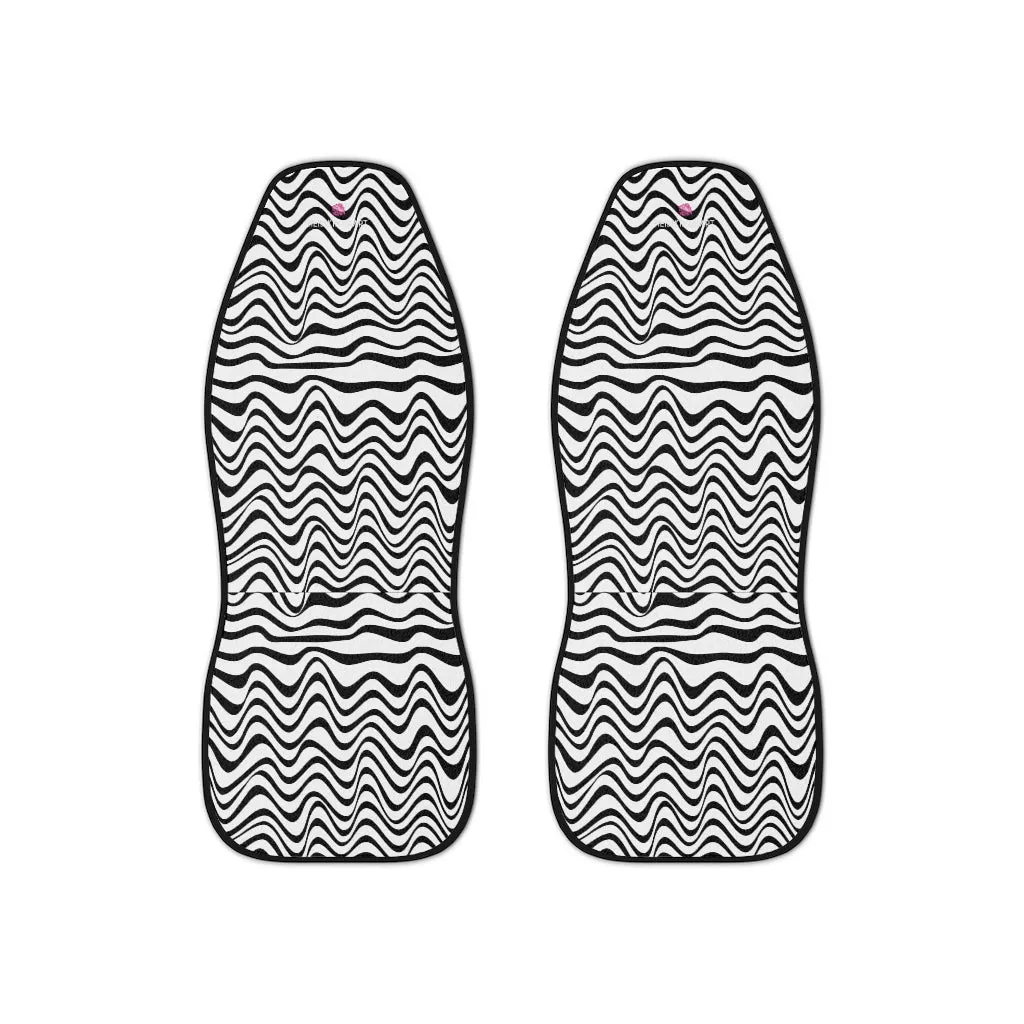 White Wavy Car Seat Covers, 2-Pcs (48.03" × 18.50") Set Best Car Accessories Essential Premium Quality Best Soft Luxury Car Seat Covers