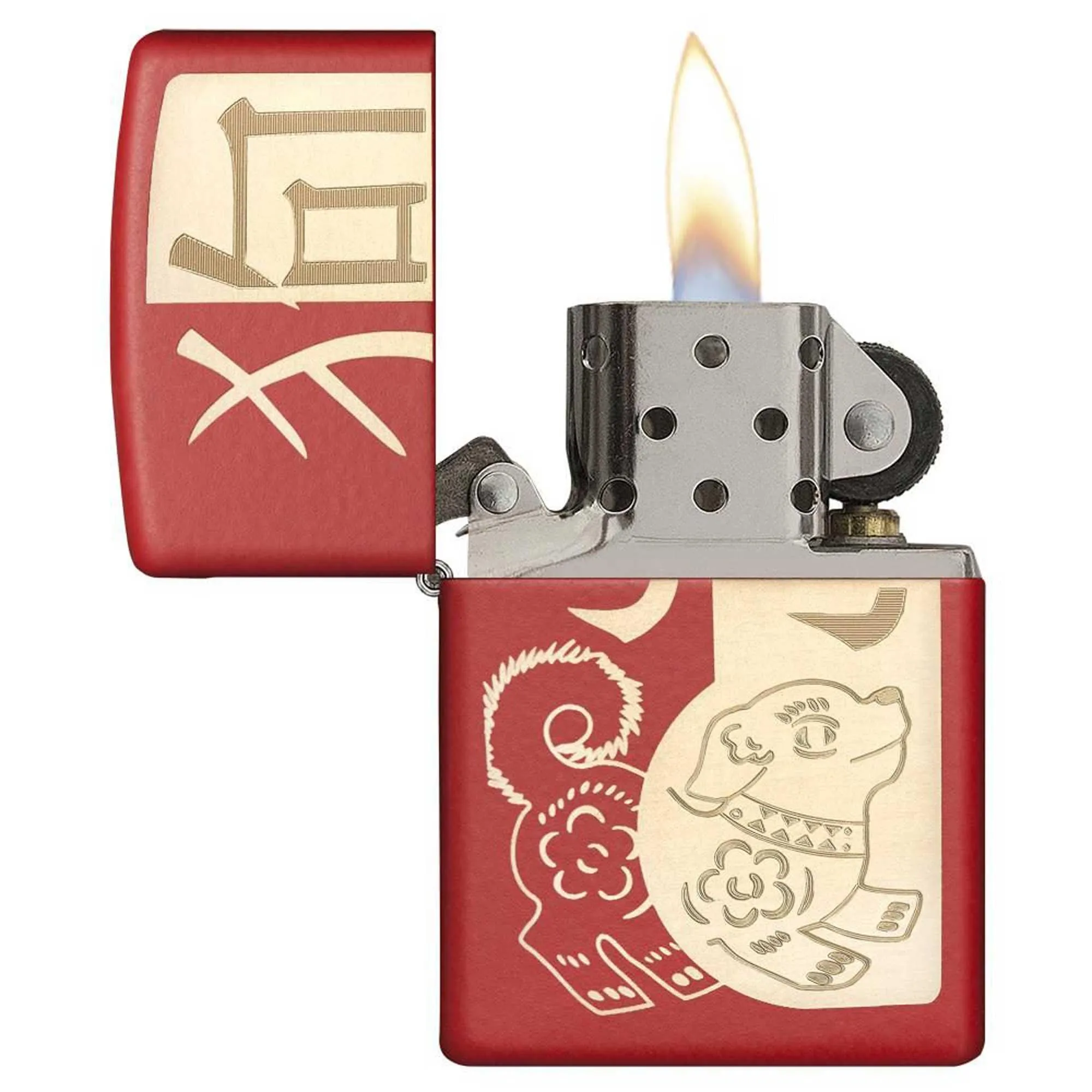 Zippo Windproof Lighter - Laser Engrave Year of The Dog Matte Red Finish Metal | 29522