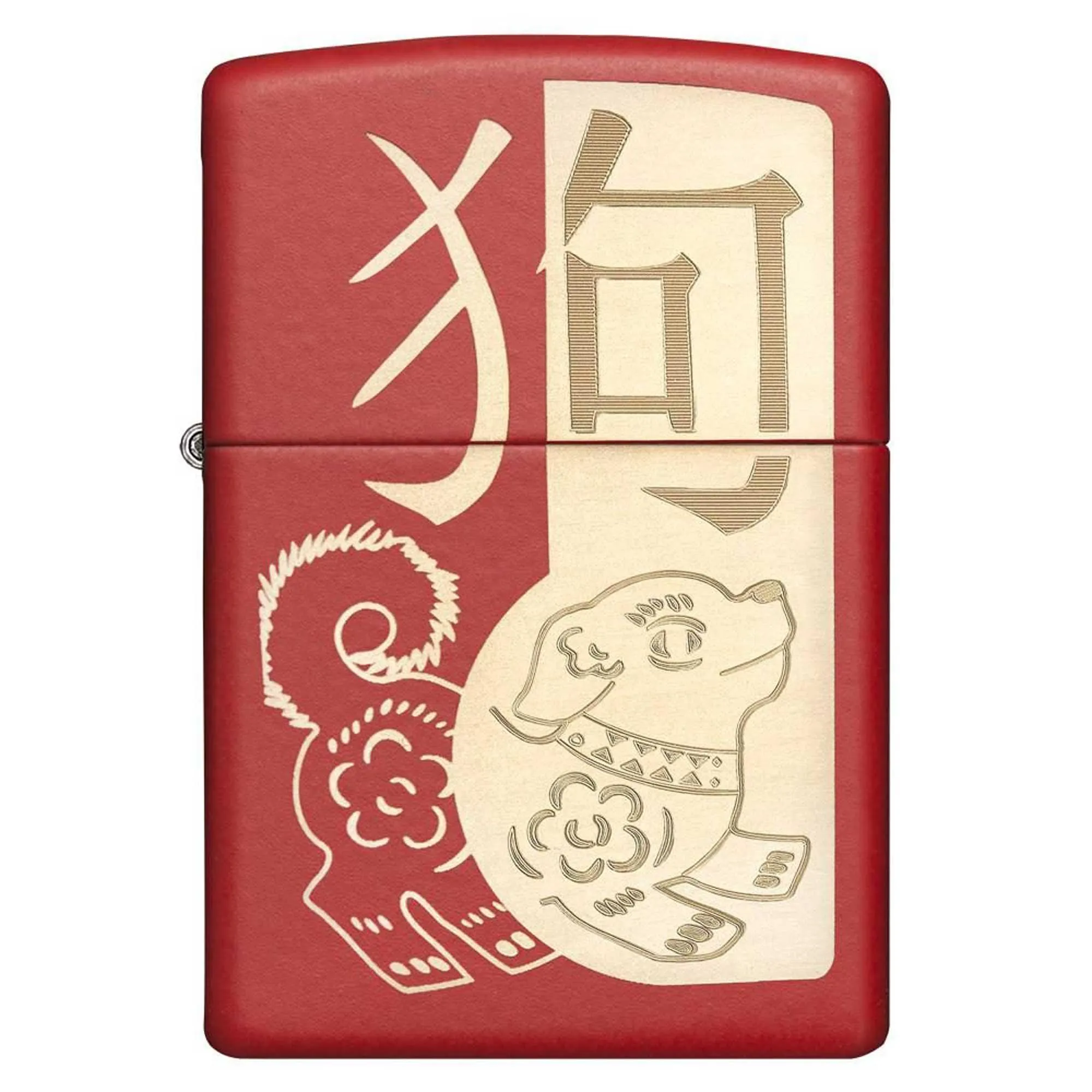 Zippo Windproof Lighter - Laser Engrave Year of The Dog Matte Red Finish Metal | 29522
