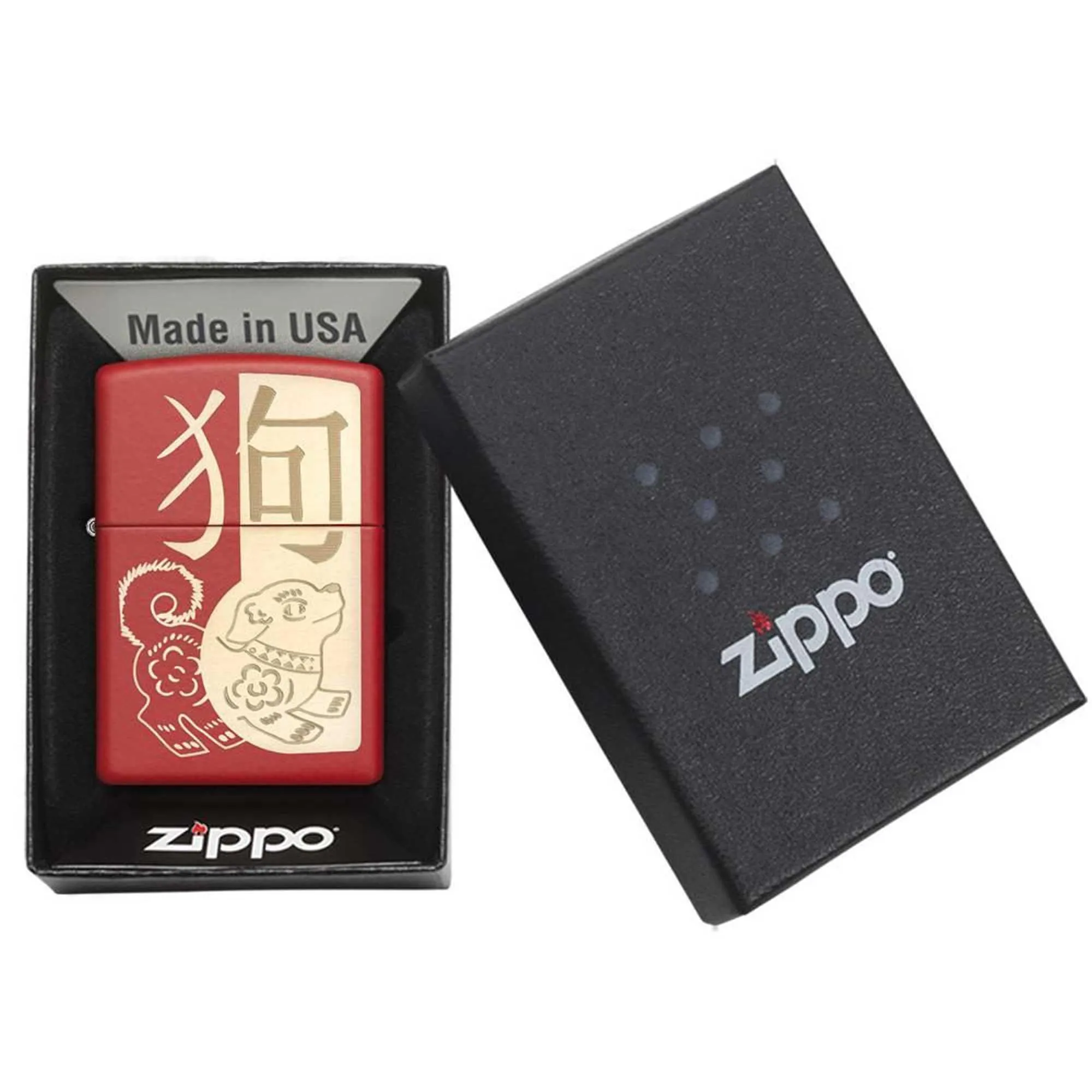 Zippo Windproof Lighter - Laser Engrave Year of The Dog Matte Red Finish Metal | 29522