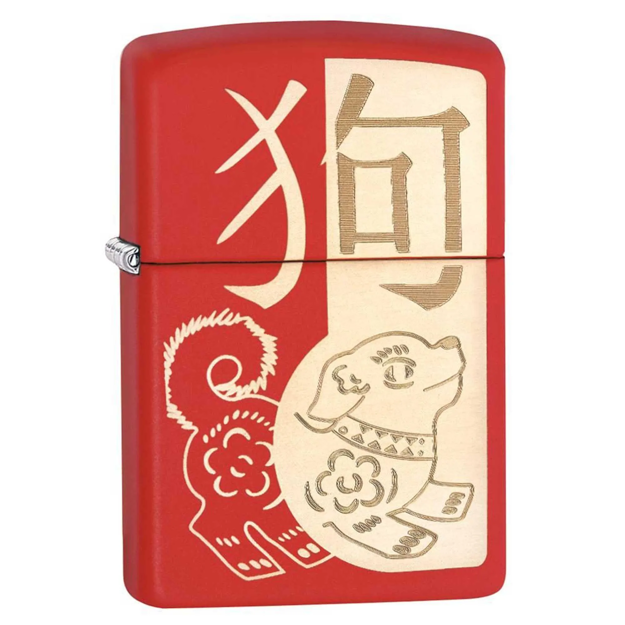Zippo Windproof Lighter - Laser Engrave Year of The Dog Matte Red Finish Metal | 29522